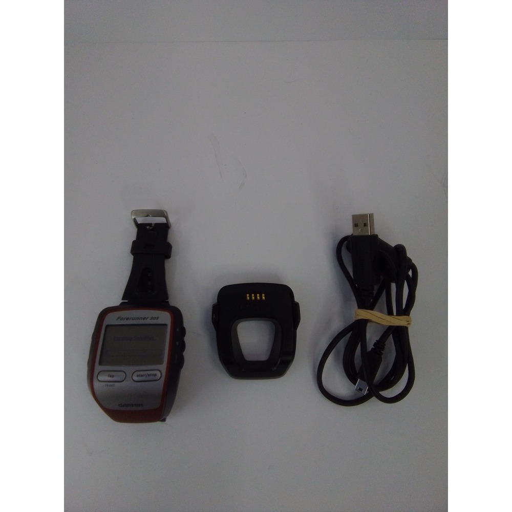 Garmin Forerunner 305 GPS Sports Watch Red Silver with Charging Dock Used Tested